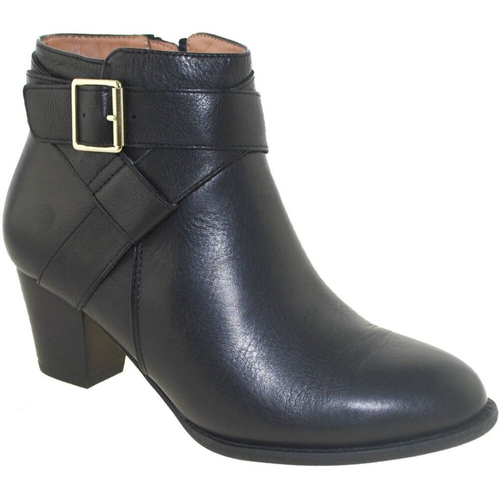 VIONIC Women 7 Black Leather Trinity Arch Support Comfort Ankle Moto Buckle Boot